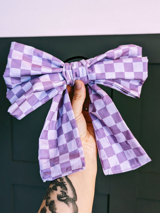 Premade Purple Checkerboard Hair Bow