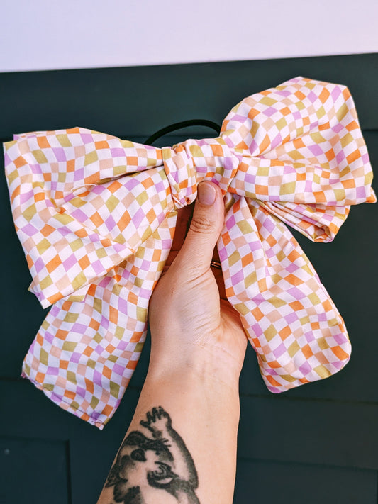 Premade Pastel Check Hair Bow
