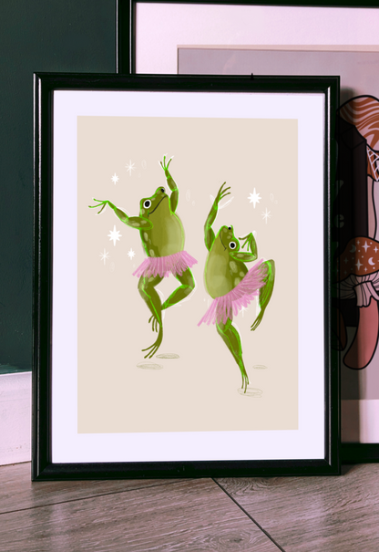 Dancing Whimsical Frogs Art Print