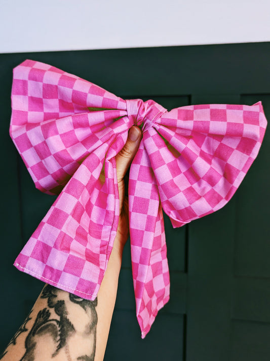 Premade Pink Checkerboard Hair Bow