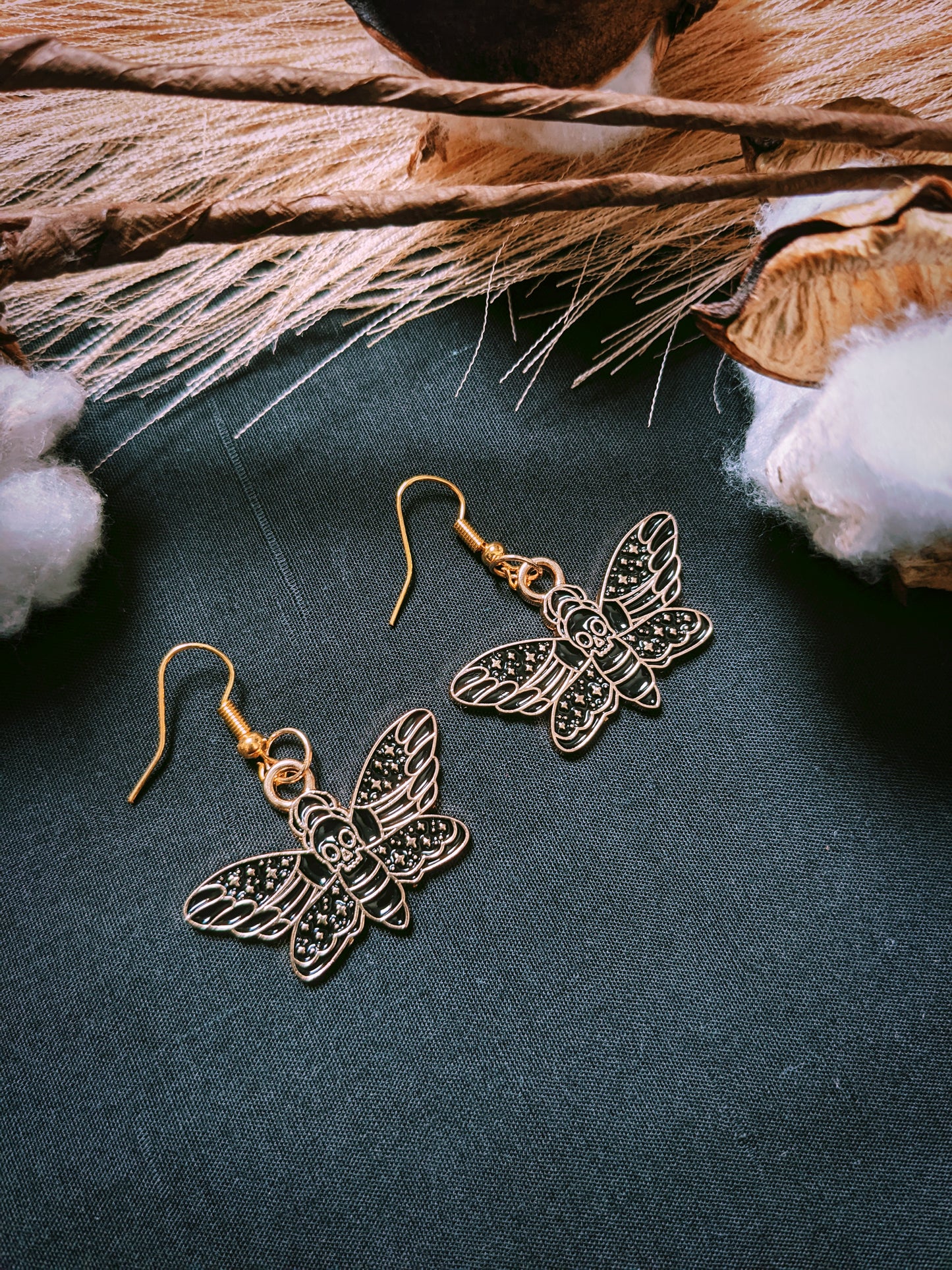 Death Moth Gold Earrings